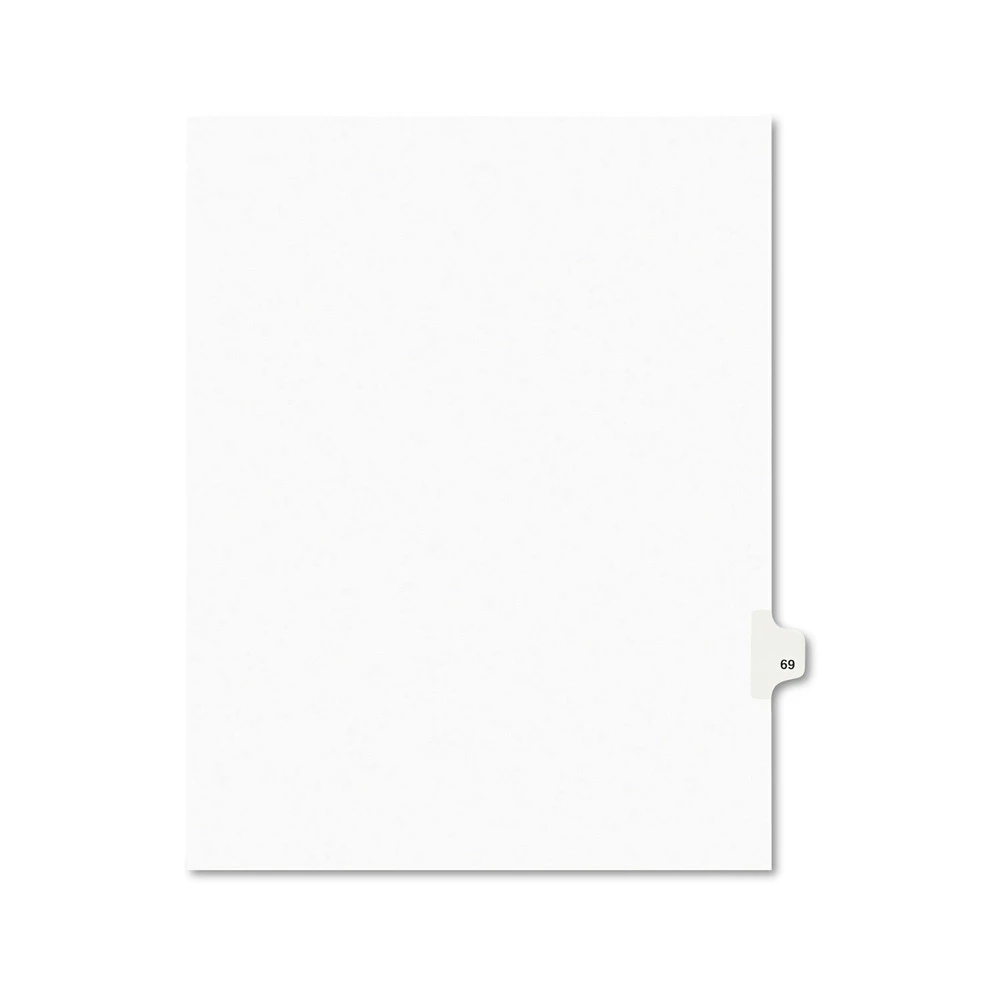 Avery 01069 11 In. X 8.5 In. 10 Tab Number 69 Legal Exhibit Side Tab Index Dividers - White (25-Piece/Pack) 2 Avery 01069 11 In. X 8.5 In. 10 Tab Number 69 Legal Exhibit Side Tab Index Dividers - White (25-Piece/Pack) - Image 2