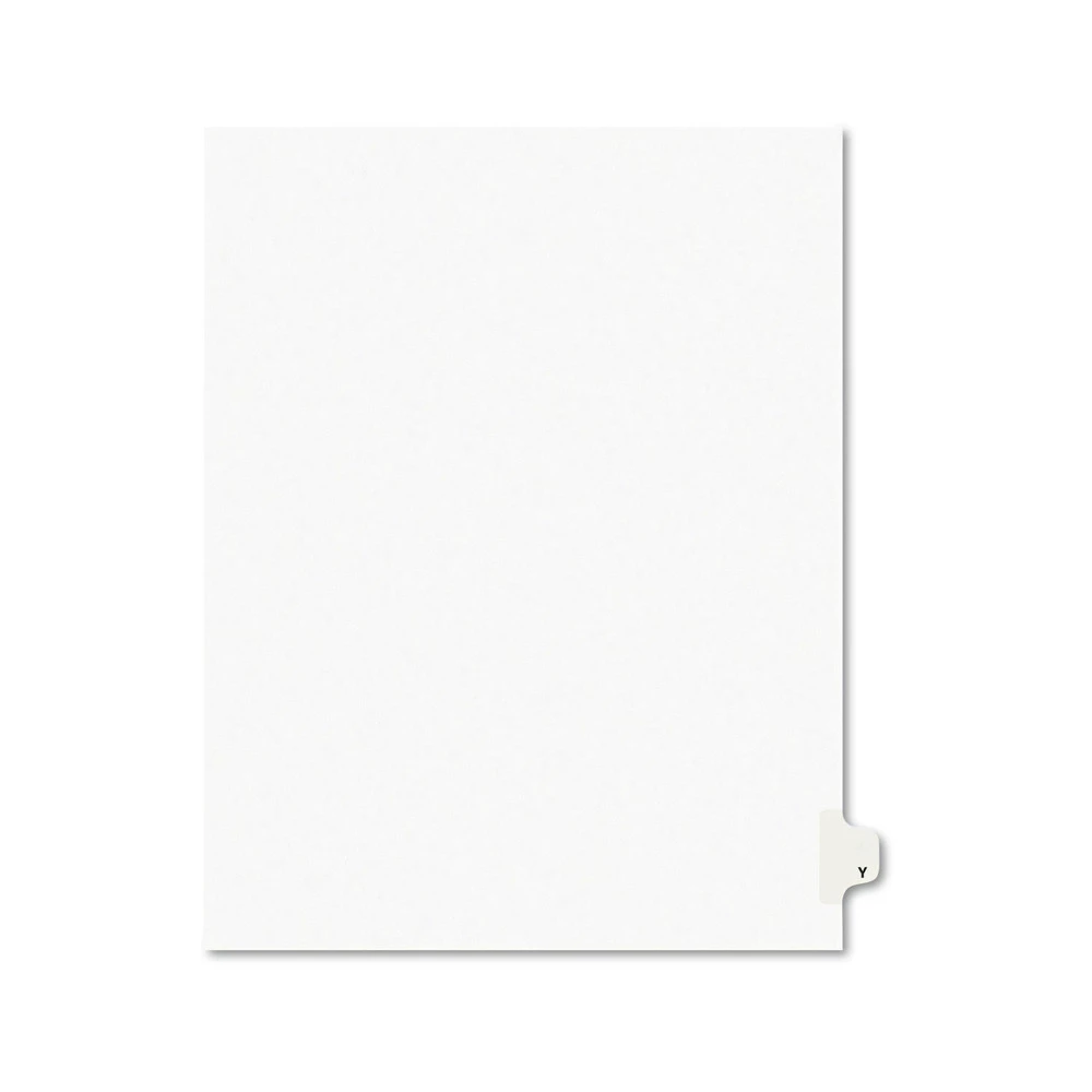 Avery 01425 11 In. X 8.5 In. Legal Exhibit Letter Y Side Tab Index Dividers - White (25-Piece/Pack) 1 Avery 01425 11 In. X 8.5 In. Legal Exhibit Letter Y Side Tab Index Dividers - White (25-Piece/Pack)