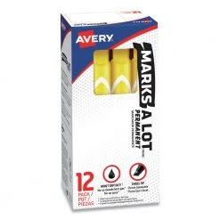 Avery 08882 Marks-A-Lot Chisel Tip Desk Style Permanent Marker Set - Extra Large, Yellow (12-Piece)
