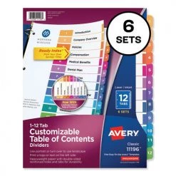Avery 11196 12-Tab Customizable Ready Index Dividers - Letter Size, Multicolor (6 Sets)