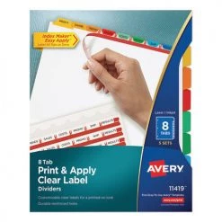 Avery 11419 Index Maker 8-Color Tab Letter-Size Print And Apply Label Dividers - Clear (5-Set/Pack)
