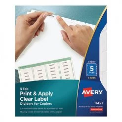 Avery 11421 5-Tab Print And Apply Letter Index Maker Label Dividers - Clear (5 Sets/Pack)