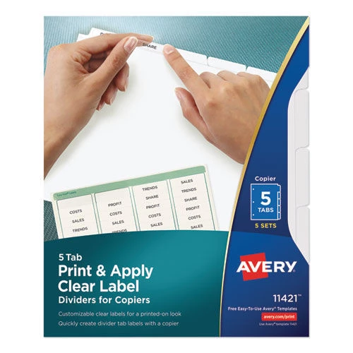Avery 11421 5-Tab Print And Apply Letter Index Maker Label Dividers - Clear (5 Sets/Pack) 1 Avery 11421 5-Tab Print And Apply Letter Index Maker Label Dividers - Clear (5 Sets/Pack)