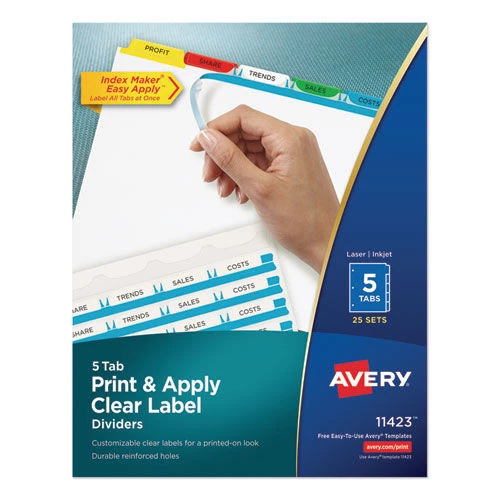 Avery 11423 5 Color Tabs Print And Apply Index Maker Letter Label Dividers - Clear (25 Sets/Box) 1 Avery 11423 5 Color Tabs Print And Apply Index Maker Letter Label Dividers - Clear (25 Sets/Box)