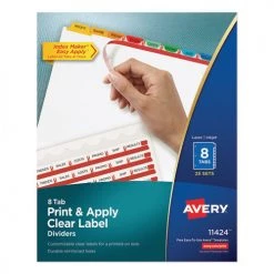 Avery 11424 8 Color Tabs Print And Apply Index Maker Label Dividers - Clear (25 Sets/Box)