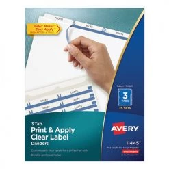 Avery 11445 3 White Tabs Letter Print And Apply Index Maker Label Dividers - Clear (25 Sets/Box)
