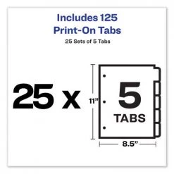 Avery 11517 Print-On 5-Tab 3-Hole Punched Dividers - White (5-Piece/Sheet, 25 Sheets/Pack) 13 Avery 11517 Print-On 5-Tab 3-Hole Punched Dividers - White (5-Piece/Sheet, 25 Sheets/Pack) -Avery Online Shop aven11517 e