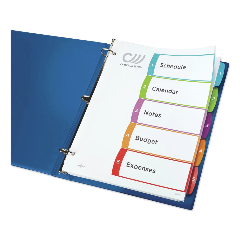 Avery 11840 1 - 5 Tab Customizable TOC Ready Index Divider Set - Multicolor (1 Set) 2 Avery 11840 1 - 5 Tab Customizable TOC Ready Index Divider Set - Multicolor (1 Set) - Image 2