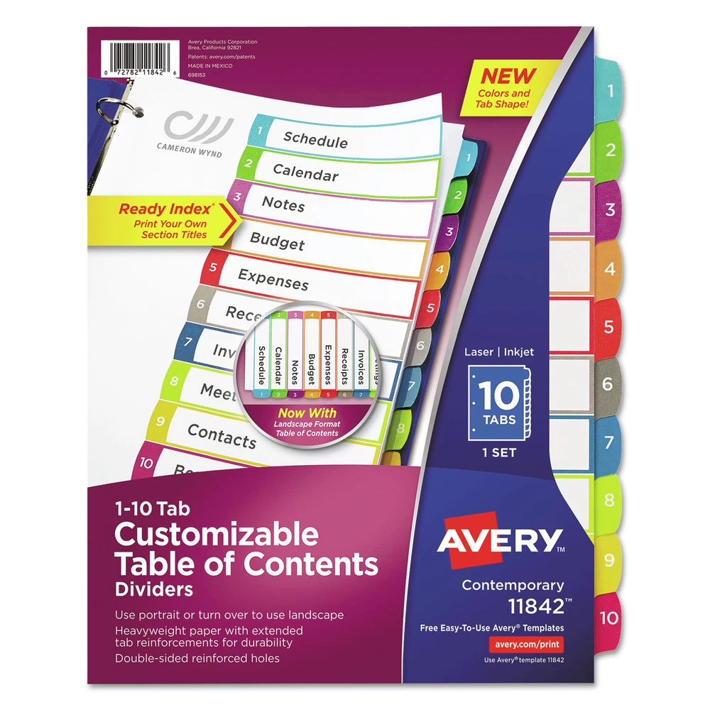 Avery 11842 1 - 10 Tab Customizable TOC Ready Index Divider Set - Multicolor (1 Set) 1 Avery 11842 1 - 10 Tab Customizable TOC Ready Index Divider Set - Multicolor (1 Set)