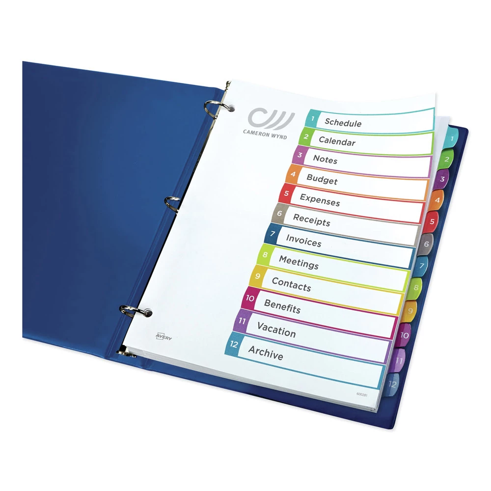 Avery 11843 1 - 12 Tab Customizable TOC Ready Index Divider Set - Multicolor (1 Set) 2 Avery 11843 1 - 12 Tab Customizable TOC Ready Index Divider Set - Multicolor (1 Set) - Image 2
