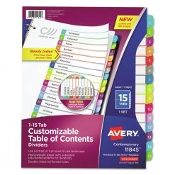 Avery Online Shop 19 Avery 11845 1 - 15 Tab Customizable TOC Ready Index Divider Set - Multicolor (1 Set)