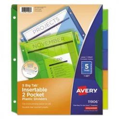 Avery 11906 Big Tab Two-Pocket 5-Tab Insertable Plastic Dividers - Multicolor (1-Set)