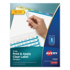 Avery 11992 Index Maker 5-Color Tab Letter-Size Print And Apply Label Dividers - Clear (25-Set/Box)