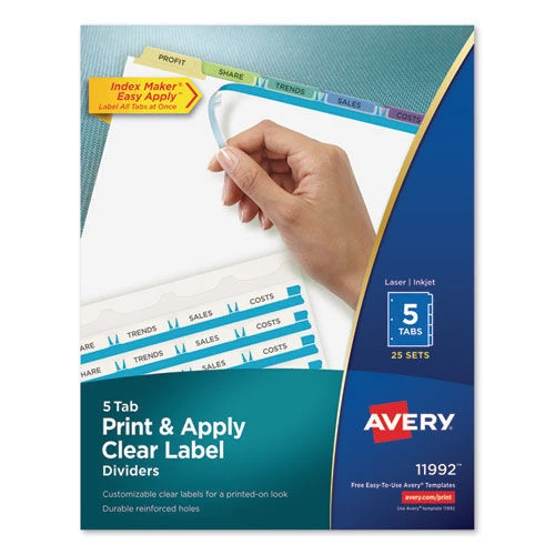 Avery 11992 Index Maker 5-Color Tab Letter-Size Print And Apply Label Dividers - Clear (25-Set/Box) 1 Avery 11992 Index Maker 5-Color Tab Letter-Size Print And Apply Label Dividers - Clear (25-Set/Box)