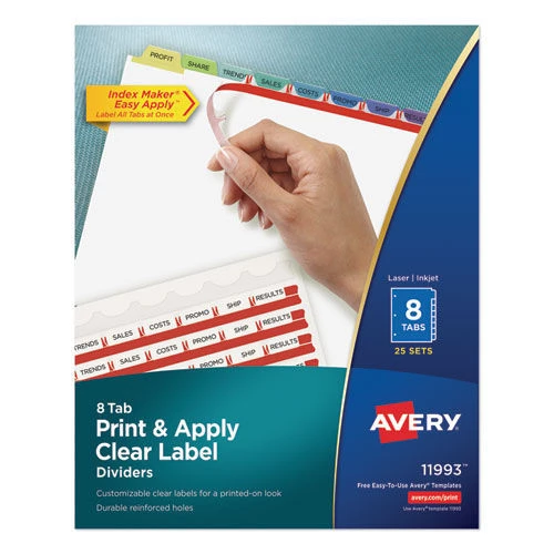 Avery 11993 Index Maker 8-Color Tab Letter-Size Print & Apply Label Dividers - Clear (25-Set/Box) 1 Avery 11993 Index Maker 8-Color Tab Letter-Size Print & Apply Label Dividers - Clear (25-Set/Box)