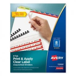 Avery 11999 Index Maker 8-Tab Letter-Size Print And Apply Label Unpunched Dividers - Clear (25-Set/Box)