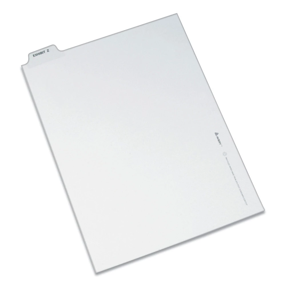 Avery 12399 Avery-Style Exhibit Z, Letter Preprinted Legal Bottom Tab Dividers - White (25-Piece/Pack) 1 Avery 12399 Avery-Style Exhibit Z, Letter Preprinted Legal Bottom Tab Dividers - White (25-Piece/Pack)