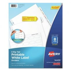 Avery 14435 Big Tab 8 Tab 8-1/2 In. X 11 In. Easy Peel Printable Label Dividers - White (20-Piece/Pack)