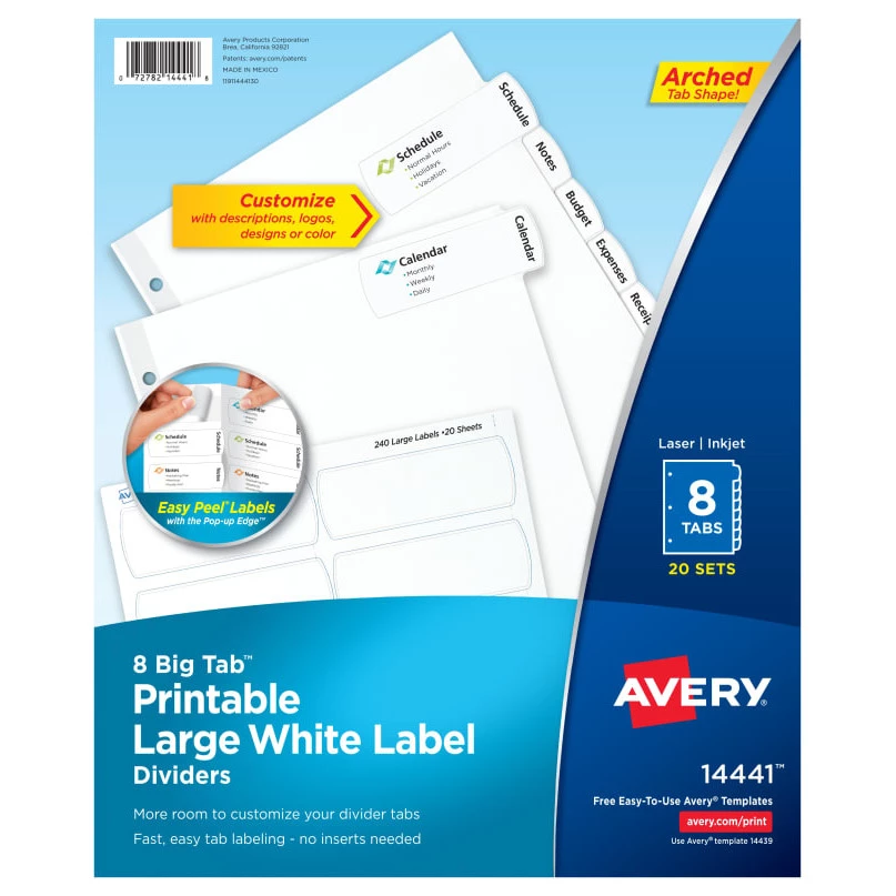 Avery 14441 8-Tab Big Tab Printable Easy Peel Large Label Dividers (20/Pack) 2 Avery 14441 8-Tab Big Tab Printable Easy Peel Large Label Dividers (20/Pack) - Image 2