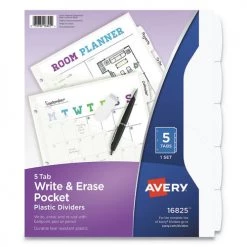 Avery 16825 Five-Tab Write And Erase Pocket Plastic Dividers - White (1 Set)