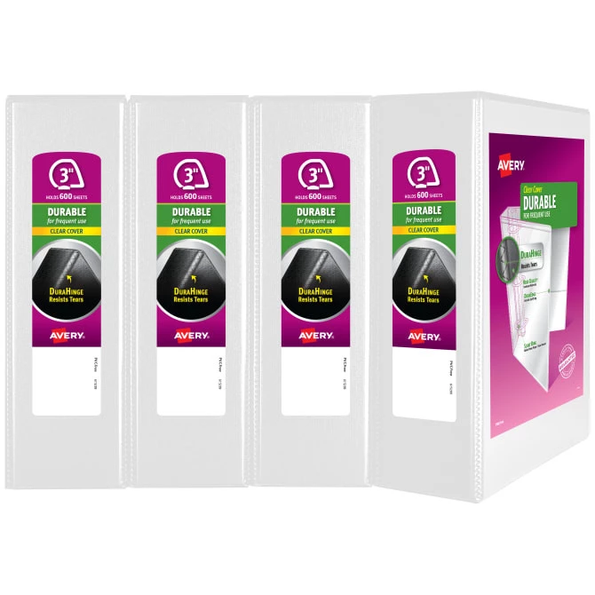Avery 17030 11 In. X 8.5 In. Durable View Binder With DuraHinge And 3 Slant Rings - White (4/Pack) 1 Avery 17030 11 In. X 8.5 In. Durable View Binder With DuraHinge And 3 Slant Rings - White (4/Pack)