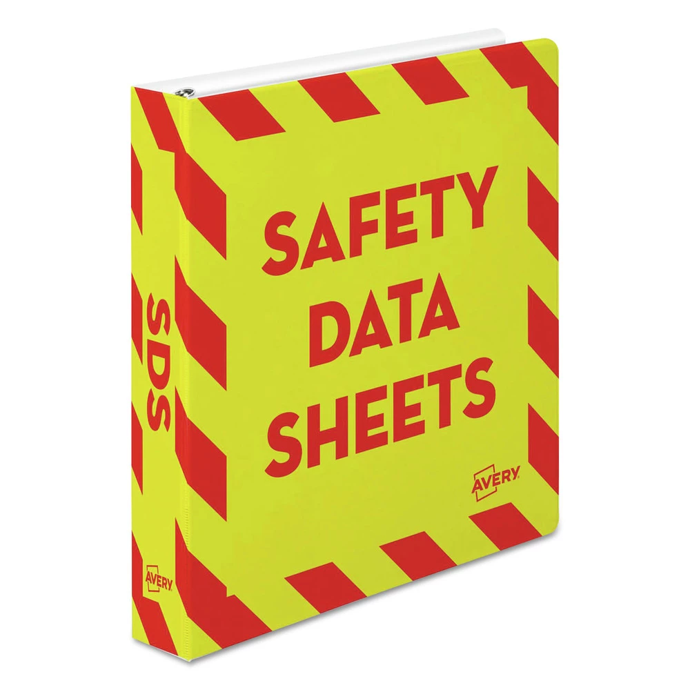 Avery 18950 Heavy-Duty 11 In. X 8.5 In. 3 Ring 1.5 In. Capacity Preprinted Safety Data Sheet Binder - Yellow/Red 1 Avery 18950 Heavy-Duty 11 In. X 8.5 In. 3 Ring 1.5 In. Capacity Preprinted Safety Data Sheet Binder - Yellow/Red