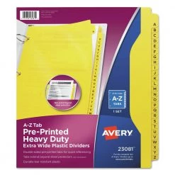Avery 23081 Heavy-Duty Preprinted A To Z Plastic Tab Divider Set - Yellow (1 Set)