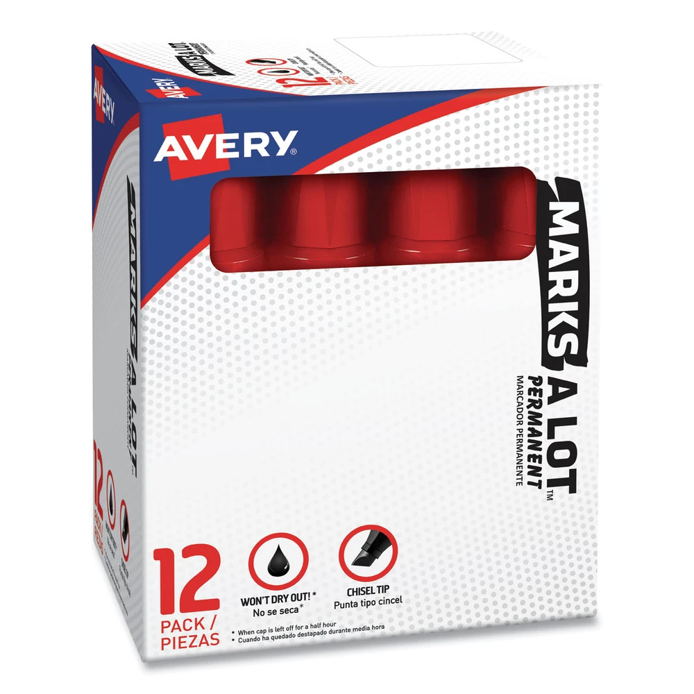 Avery 24147 Marks-A-Lot Chisel Tip Desk Style Permanent Marker - Extra Large, Red (1-Dozen) 2 Avery 24147 Marks-A-Lot Chisel Tip Desk Style Permanent Marker - Extra Large, Red (1-Dozen) - Image 2