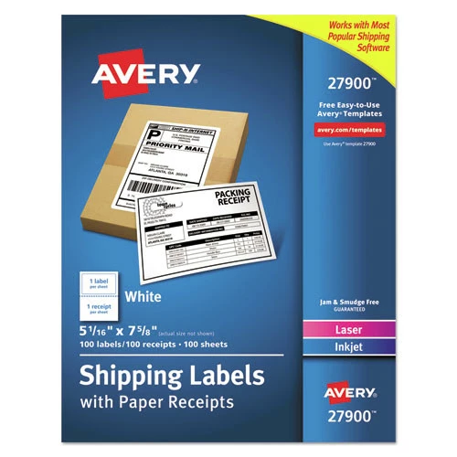 Avery 27900 Shipping Labels With Paper Receipt Bulk Pack, Inkjet/laser Printers, 5.06 X 7.63, White, 100/box 2 Avery 27900 Shipping Labels With Paper Receipt Bulk Pack, Inkjet/laser Printers, 5.06 X 7.63, White, 100/box - Image 2