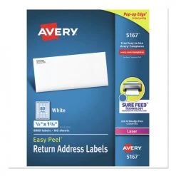 Avery 05167 0.5 In. X 1.75 In. Easy Peel Address Labels With Sure Feed Technology - White (100 Sheets/Box, 80/Sheet)