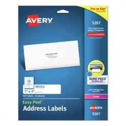 Avery 05261 Sure Feed 1 In. X 4 In. Easy Peel Address Labels - White (25 Sheets/Pack, 20/Sheet)