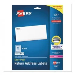 Avery 05267 Easy Peel Laser Printer 0.5 In. X 1.75 In. Address Labels With Sure Feed Technology - White (25-Sheet/Pack 80-Piece/Sheet)