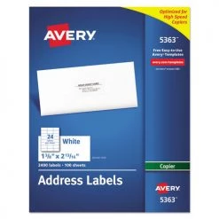 Avery 05363 1-3/8 In. X 2-13/16 In. Address Labels For Copiers - White (24-Piece/Sheet, 100 Sheets/Box)