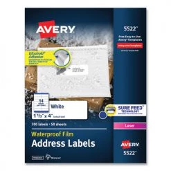 Avery Online Shop 47 Avery 05522 1.33 In. X 4 In. Waterproof Address Labels With True Block And Sure Freed For Laser Printers - White (14-Piece/Sheet 50 Sheets/Pack)