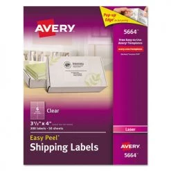 Avery 05664 Easy Peel 3.33 In. X 4 In. Shipping Labels With Sure Feed - Matte Clear (6-Piece/Sheet, 50 Sheets/Box)