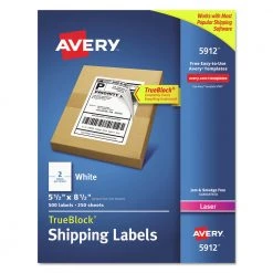 Avery 05912 TrueBlock 5.5 In. X 8.5 In. Shipping Labels - White (250 Sheets/Box 2/Sheet)