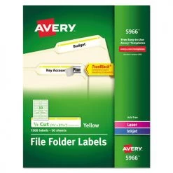 Avery 05966 TrueBlock 0.66 In. X 3.44 In. Permanent Adhesive File Folder Labels - White/Yellow (30-Piece/Sheet, 50 Sheets/Box)