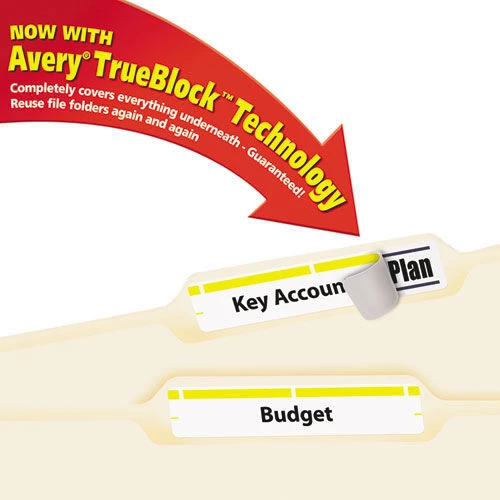 Avery 05966 TrueBlock 0.66 In. X 3.44 In. Permanent Adhesive File Folder Labels - White/Yellow (30-Piece/Sheet, 50 Sheets/Box) 3 Avery 05966 TrueBlock 0.66 In. X 3.44 In. Permanent Adhesive File Folder Labels - White/Yellow (30-Piece/Sheet, 50 Sheets/Box) - Image 3