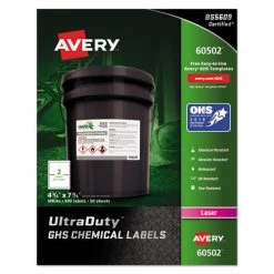 Avery 60502 UltraDuty GHS Chemical 4.75 In. X 7.75 In. Waterproof And UV Resistant Labels - White (50-Sheet/Box 2-Piece/Sheet)