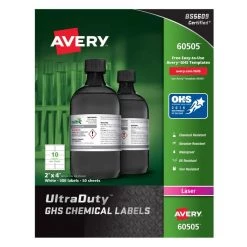 Avery 60505 2 In. X 4 In. UltraDuty GHS Chemical Waterproof And UV Resistant Labels - White (50 Sheets/Box, 10/Sheet)