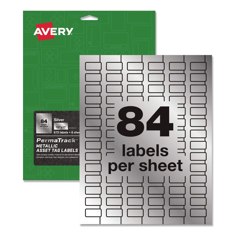 Avery 60519 PermaTrack 0.5 In. X 1 In. Laser Printers Metallic Asset Tag Labels - Silver (84/Sheet 8 Sheet/Pack) 1 Avery 60519 PermaTrack 0.5 In. X 1 In. Laser Printers Metallic Asset Tag Labels - Silver (84/Sheet 8 Sheet/Pack)