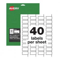 Avery 60529 PermaTrack 0.75 In. X 1.5 In. Laser Printers Destructible Asset Tag Labels - White (40/Sheet 8 Sheets/Pack)