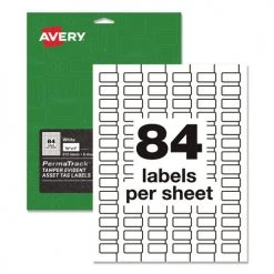 Avery 60534 PermaTrack Tamper-Evident 0.5 In. X 1 In. Laser Printer Asset Tag Labels - White (84-Piece/Sheet 8-Sheet/Pack)