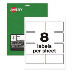 Avery 60539 PermaTrack 2 In. X 3.75 In. Destructible Asset Tag Labels - White (8-Piece/Sheet 8-Sheet/Pack)