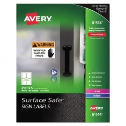 Avery Online Shop 22 Avery 61514 Surface Safe 3.5 In. X 5 In. Removable Safety Sign Labels - White (4-Piece/Sheet 15-Sheet/Pack)