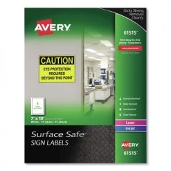 Avery 61515 Surface Safe 7 In. X 10 In. Inkjet/Laser Removable Adhesive Sign Labels - White (15 Sheets/Pack)