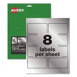 Avery 61520 PermaTrack 2 In. X 3.75 In. Laser Printers Metallic Asset Tag Labels - Silver (8/Sheet 8 Sheets/Pack)