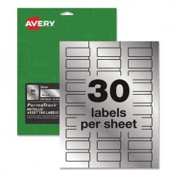 Avery 61524 PermaTrack Metallic 0.75 In. X 2 In. Asset Tag Labels - Metallic Silver (8 Sheets/Pack, 30/Sheet )