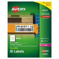 Avery 61531 Durable Laser Printer 3.25 In. X 8.38 In. Permanent ID Labels With TrueBlock Technology - White (3-Piece/Sheet 50-Sheet/Pack)
