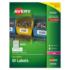 Avery 61533 Durable 0.66 In. X 1.75 In. Permanent ID Labels With TrueBlock Technology - White (50 Sheets/Pack, 60/Sheet)